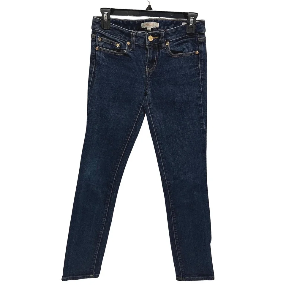 Tory Burch Super Skinny Jean Womens 26 Dark Wash Blue Gold Logo Hardware Denim